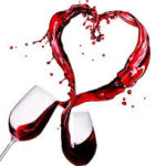 heart made with spilled red from wine glasses