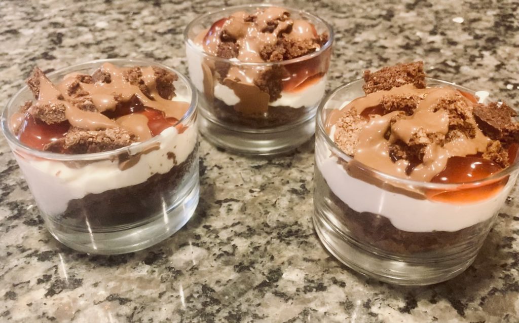 Image of Chocolate Cherry Cheesecake Cups created in my kitchen